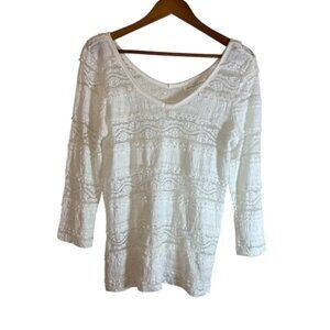 Intimately LOGG Size‎ Large Victoria Top Sheer Ivory Lace Long Sleeve Pullover